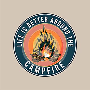 Vintage badge with campfire outdoor photo
